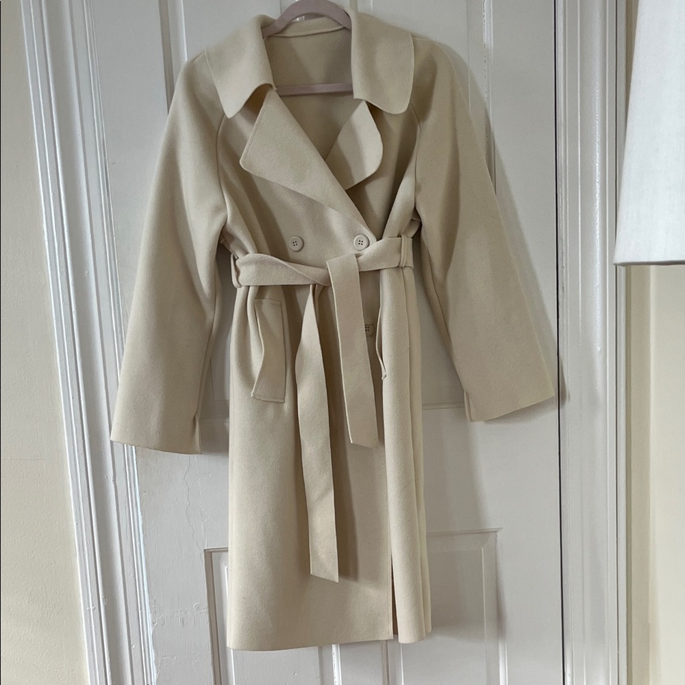 Elegant Cream Double-Breasted Women's Coat